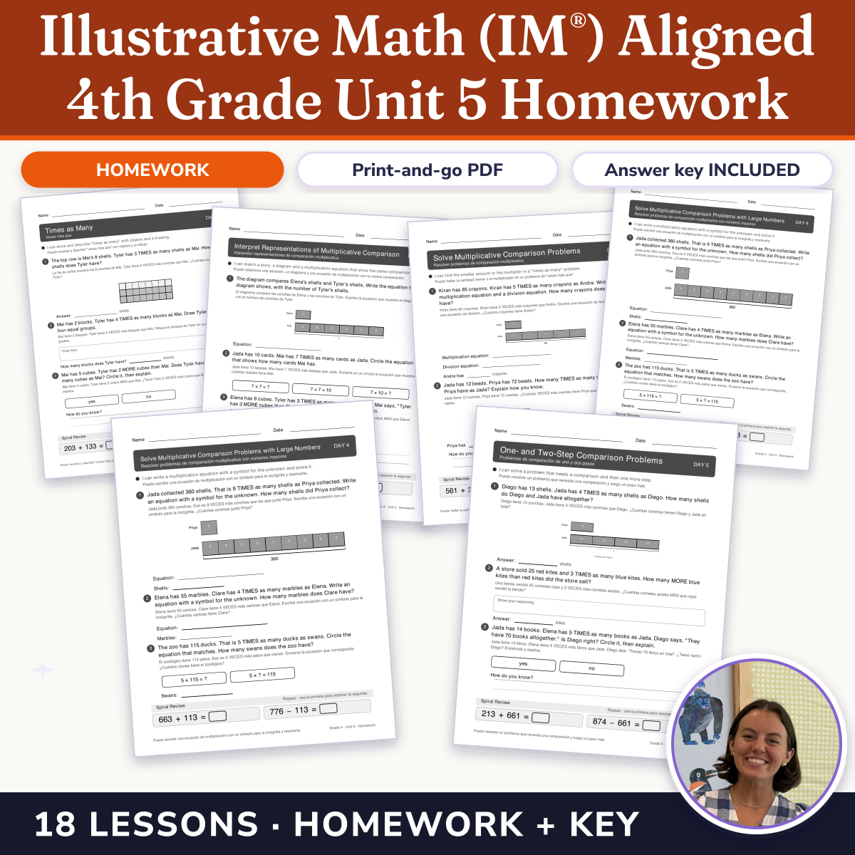 Preview of Illustrative Math (IM®) Aligned 4th Grade Unit 5 Homework: Multiplicative Comparison and Measurement
