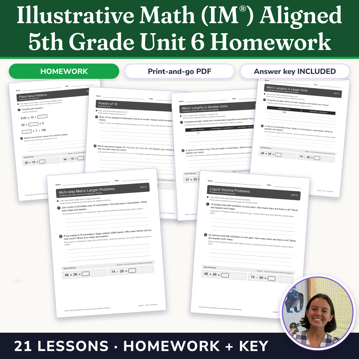 Preview of Illustrative Math (IM®) Aligned 5th Grade Unit 6 Homework: More Decimal and Fraction Operations