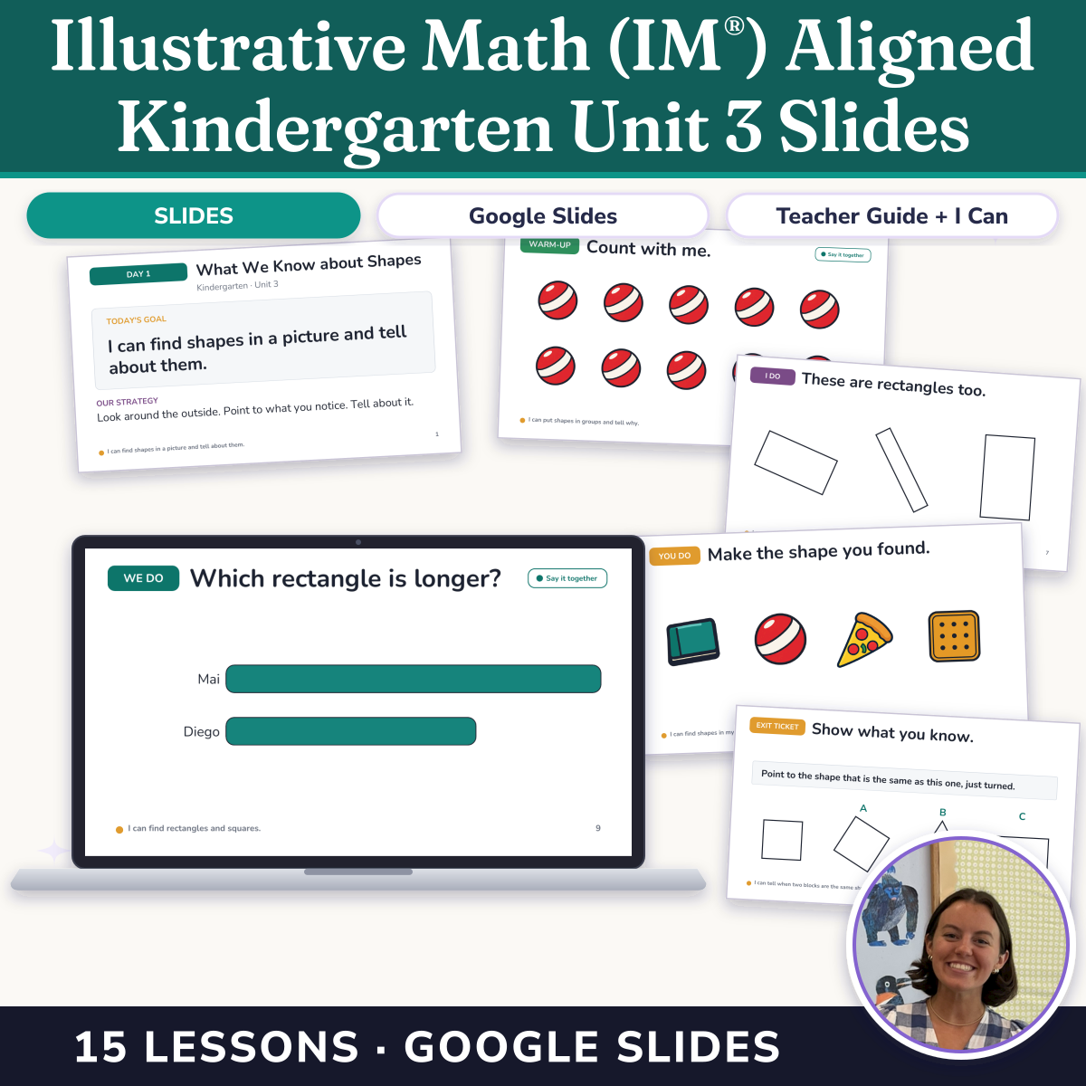 Preview of Illustrative Math (IM®) Aligned Kindergarten Unit 3 Slides: Flat Shapes All Around Us