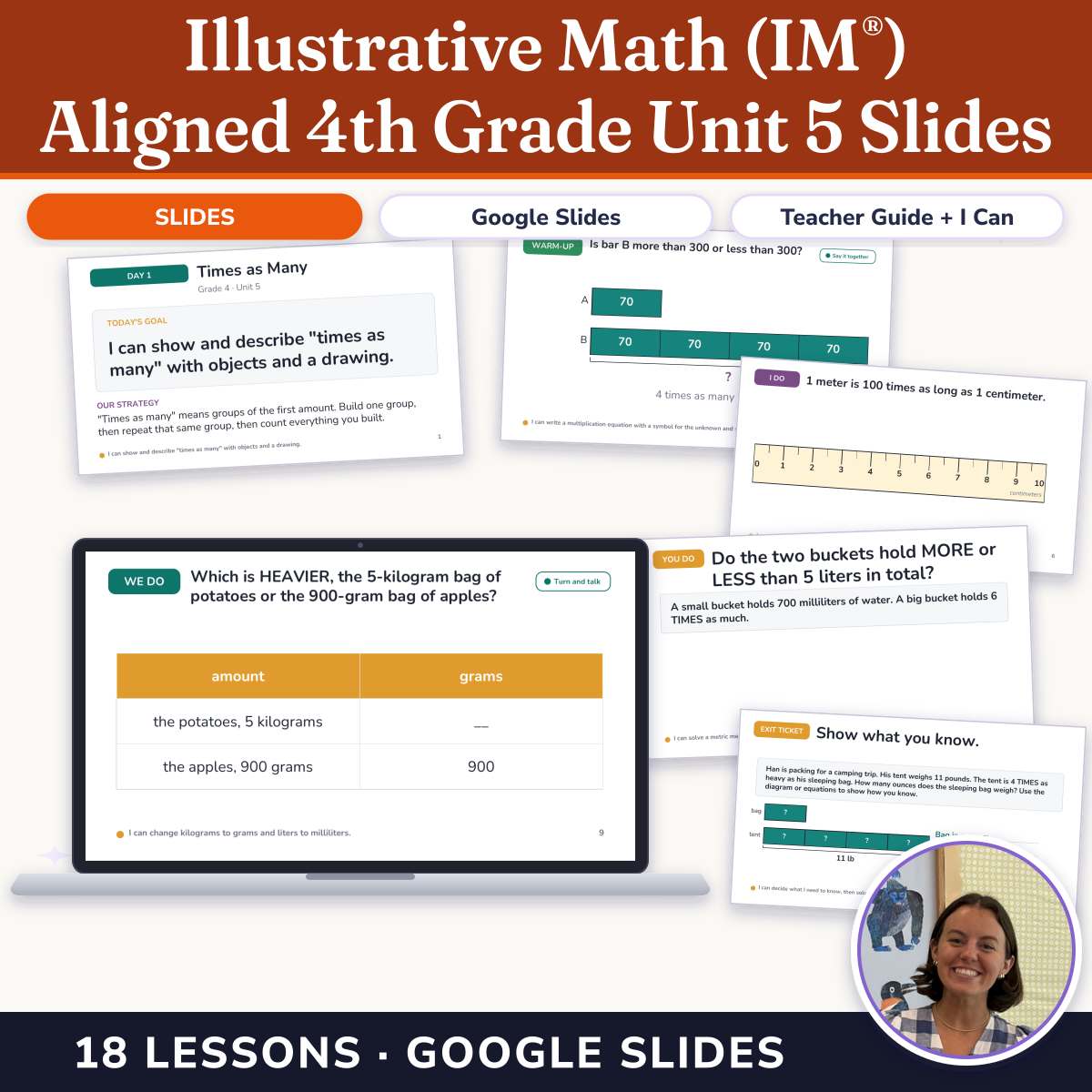 Preview of Illustrative Math (IM®) Aligned 4th Grade Unit 5 Slides: Multiplicative Comparison and Measurement