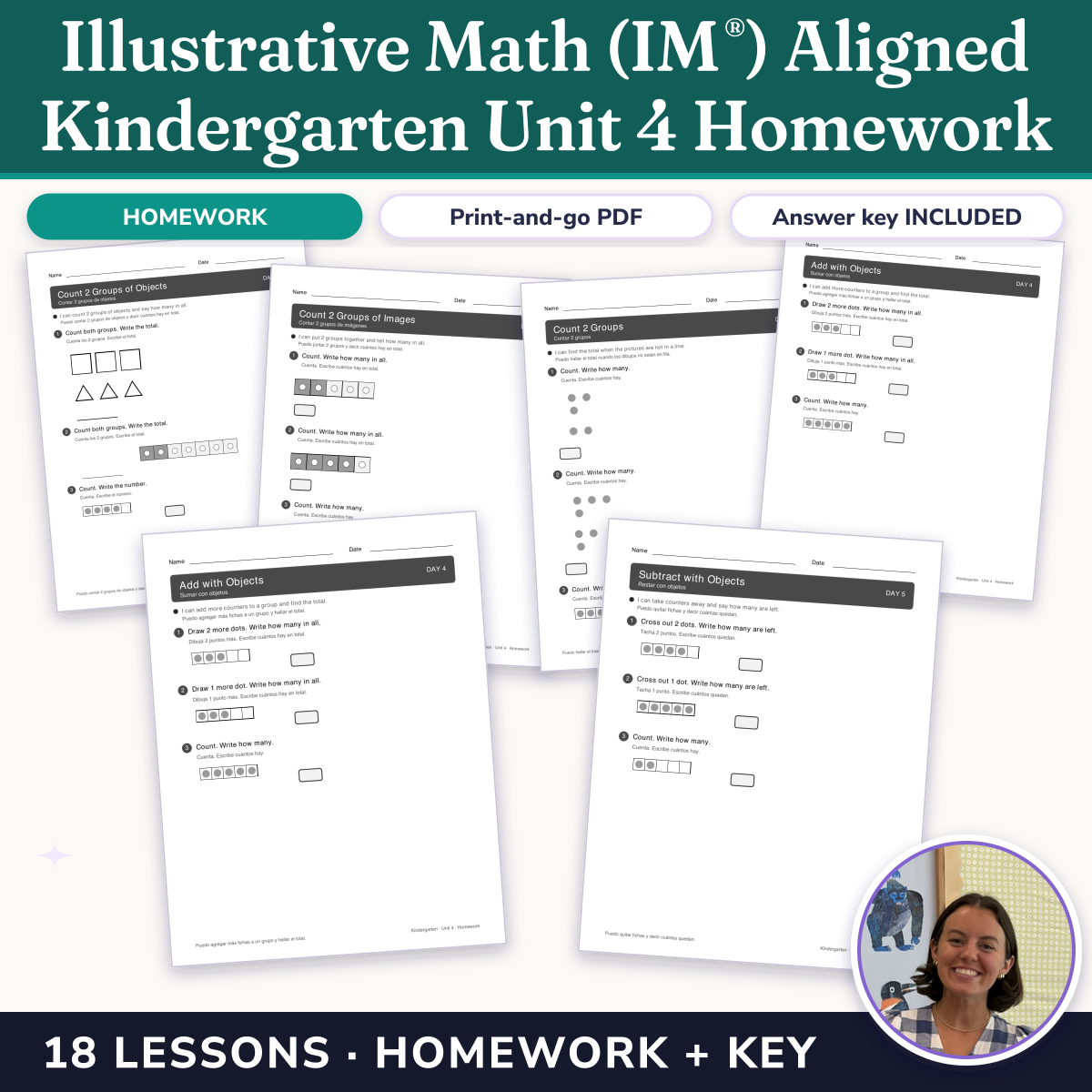 Preview of Illustrative Math (IM®) Aligned Kindergarten Unit 4 Homework: Understanding Addition and Subtraction