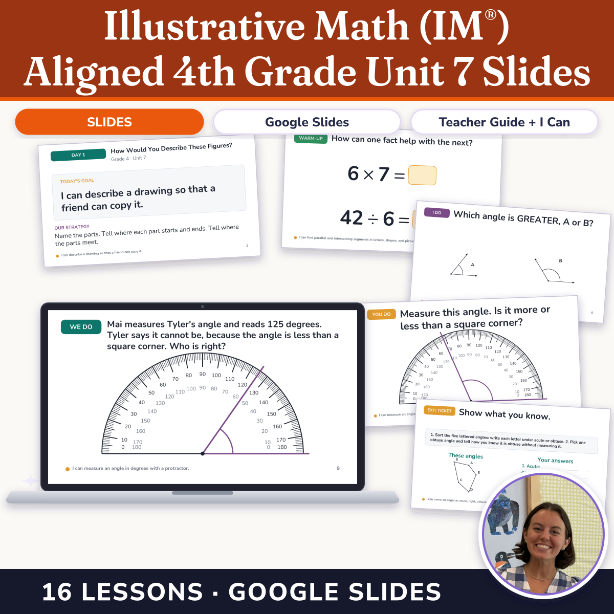 Preview of Illustrative Math (IM®) Aligned 4th Grade Unit 7 Slides: Angles and Angle Measurement