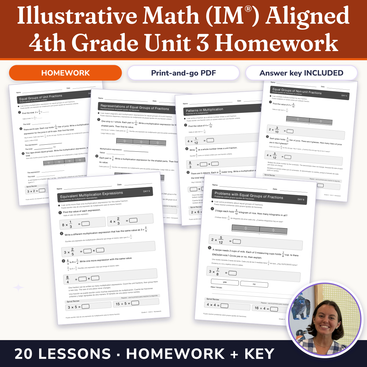 Preview of Illustrative Math (IM®) Aligned 4th Grade Unit 3 Homework: Extending Operations to Fractions