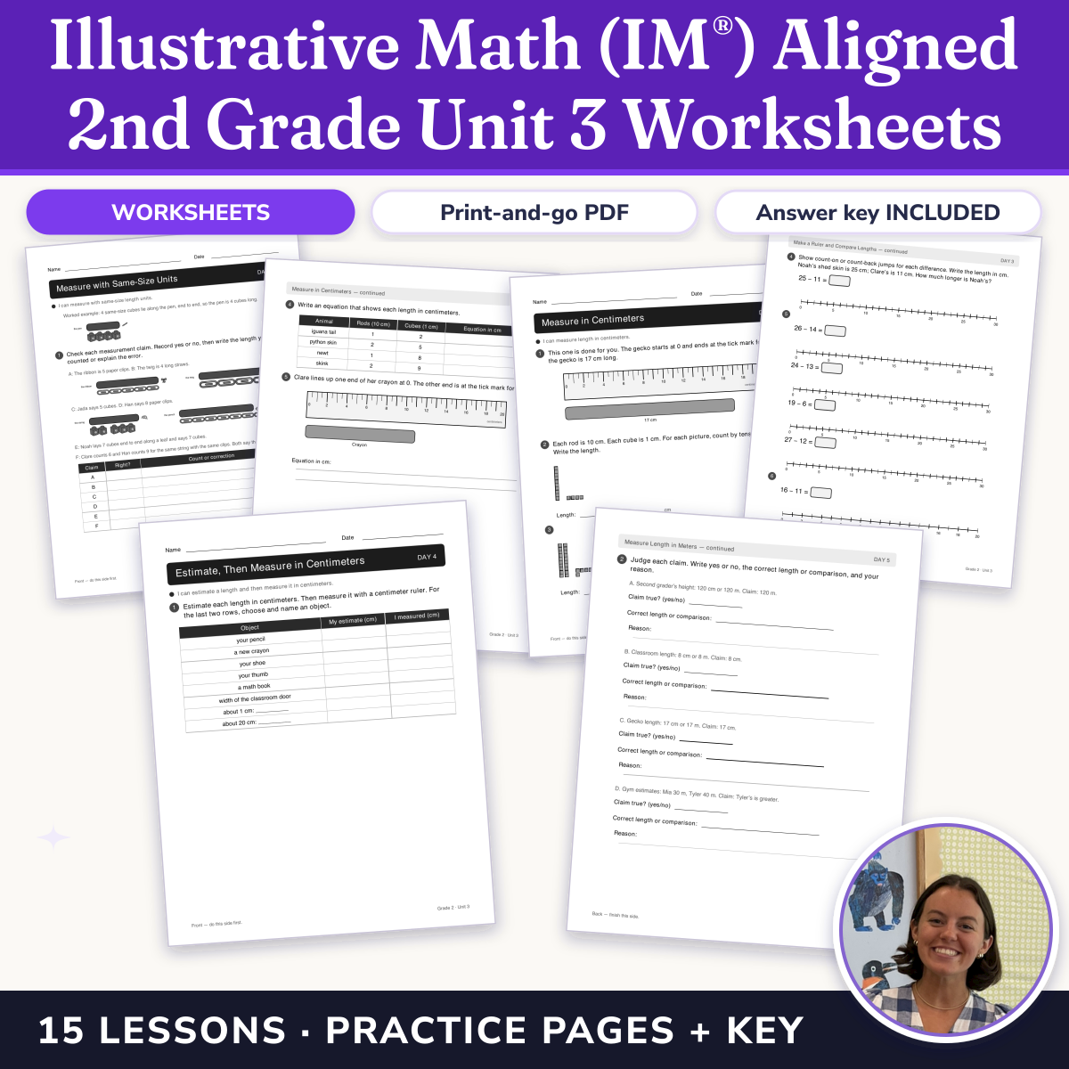 Preview of Illustrative Math (IM®) Aligned 2nd Grade Unit 3 Worksheets: Measuring Length