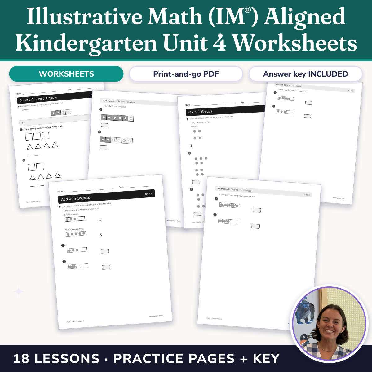 Preview of Illustrative Math (IM®) Aligned Kindergarten Unit 4 Worksheets: Understanding Addition and Subtraction
