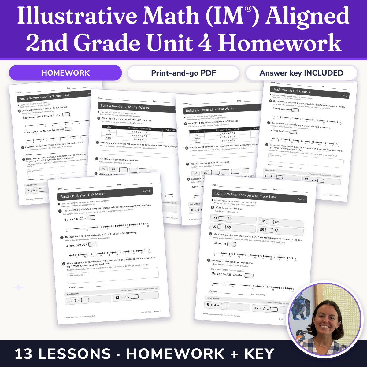 Preview of Illustrative Math (IM®) Aligned 2nd Grade Unit 4 Homework: Addition and Subtraction on the Number Line