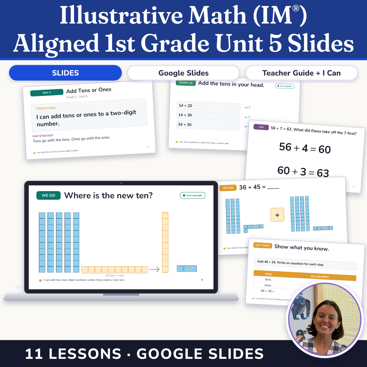 Preview of Illustrative Math (IM®) Aligned 1st Grade Unit 5 Slides: Adding Within 100