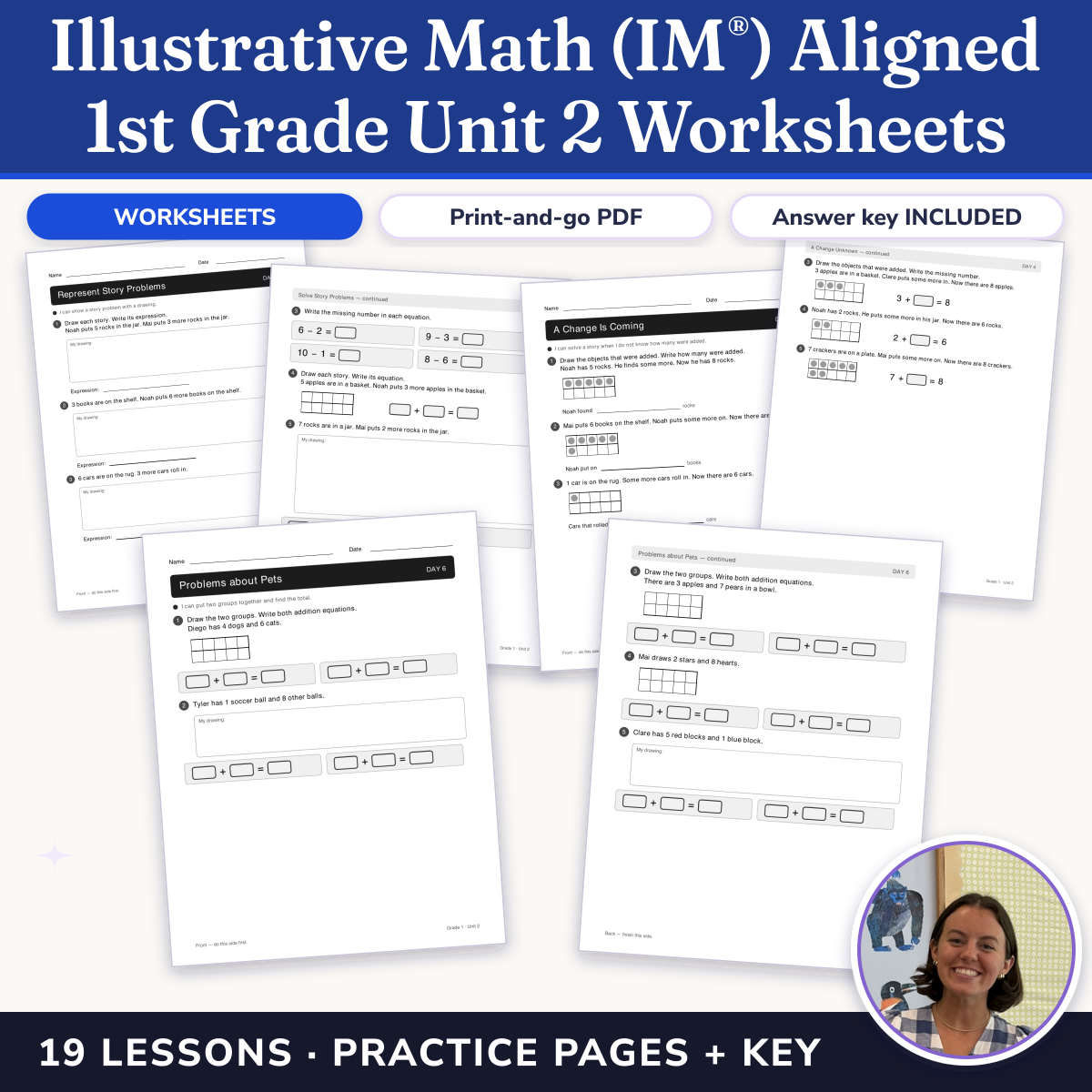 Preview of Illustrative Math (IM®) Aligned 1st Grade Unit 2 Worksheets: Addition and Subtraction Story Problems