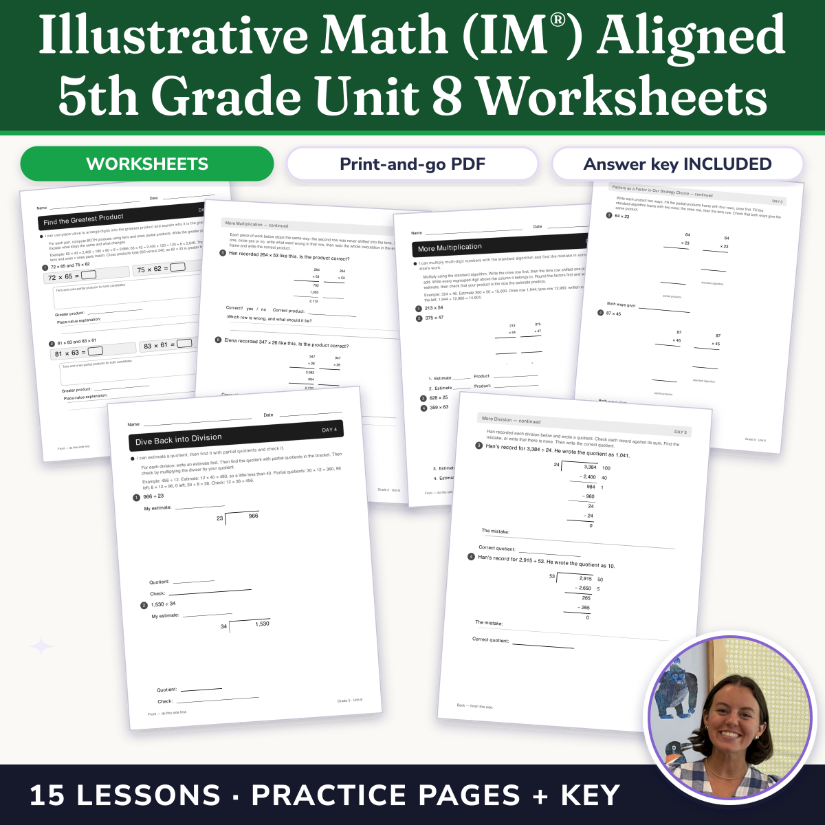Preview of Illustrative Math (IM®) Aligned 5th Grade Unit 8 Worksheets: Putting It All Together