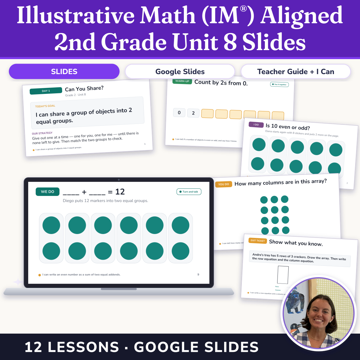 Preview of Illustrative Math (IM®) Aligned 2nd Grade Unit 8 Slides: Equal Groups