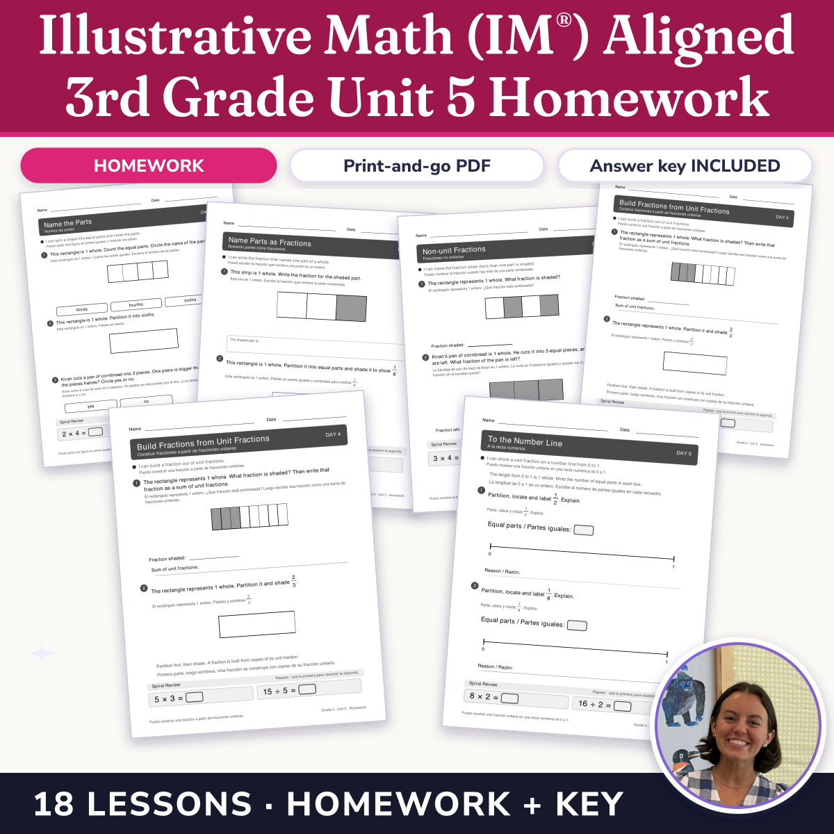 Preview of Illustrative Math (IM®) Aligned 3rd Grade Unit 5 Homework: Fractions as Numbers