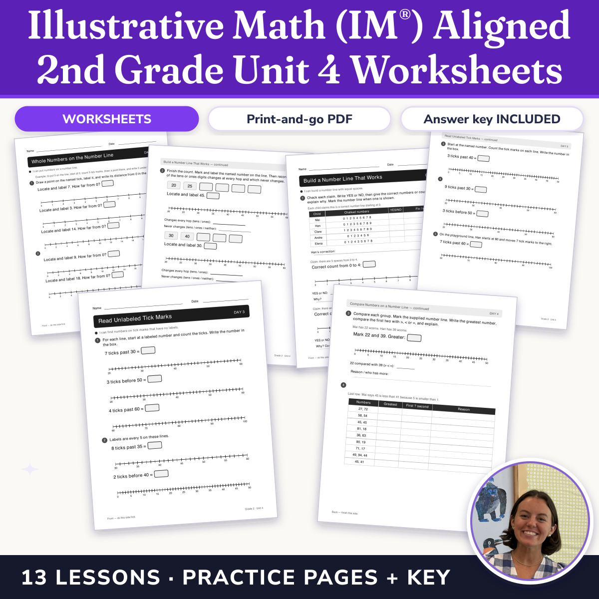 Preview of Illustrative Math (IM®) Aligned 2nd Grade Unit 4 Worksheets: Addition and Subtraction on the Number Line