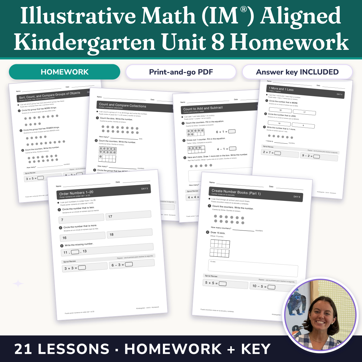 Preview of Illustrative Math (IM®) Aligned Kindergarten Unit 8 Homework: Putting It All Together