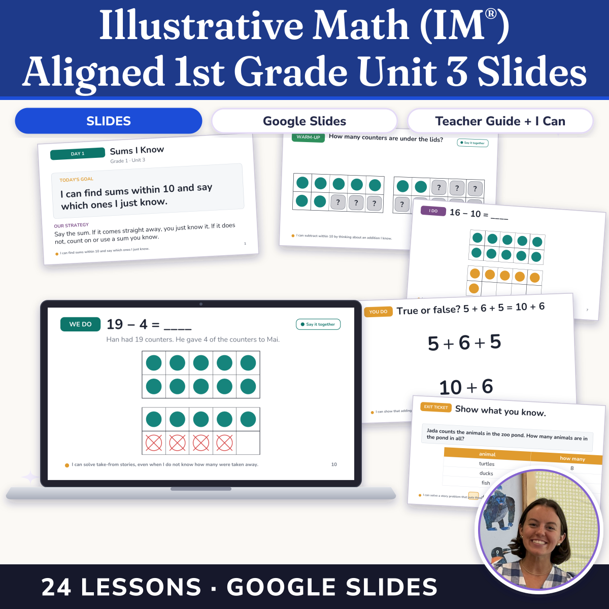 Preview of Illustrative Math (IM®) Aligned 1st Grade Unit 3 Slides: Adding and Subtracting Within 20