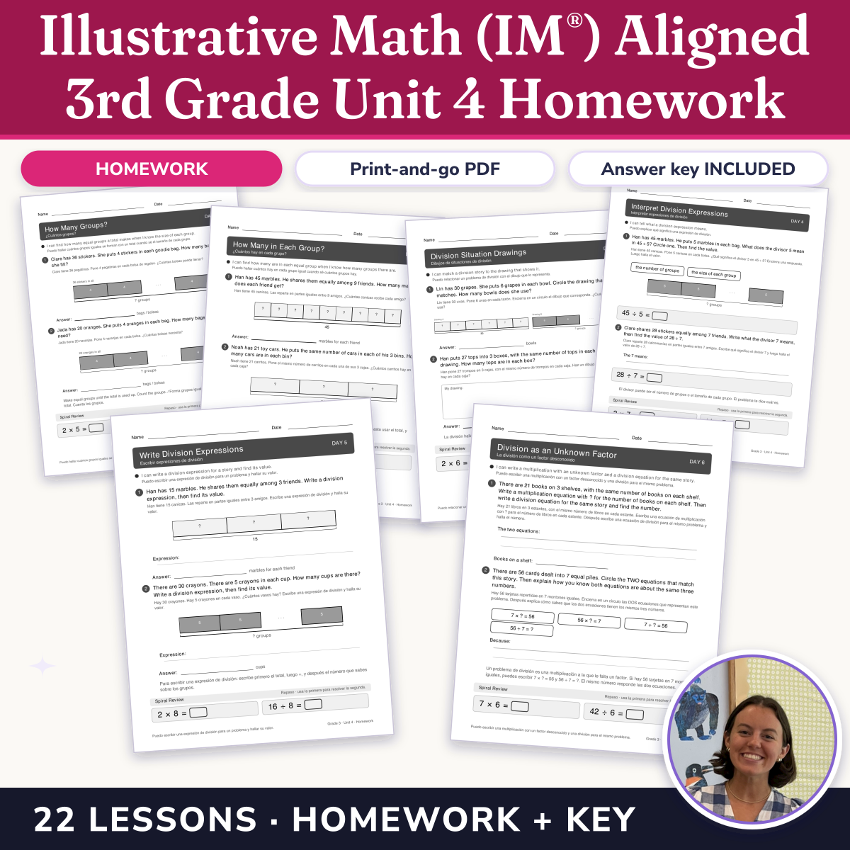 Preview of Illustrative Math (IM®) Aligned 3rd Grade Unit 4 Homework: Relating Multiplication to Division