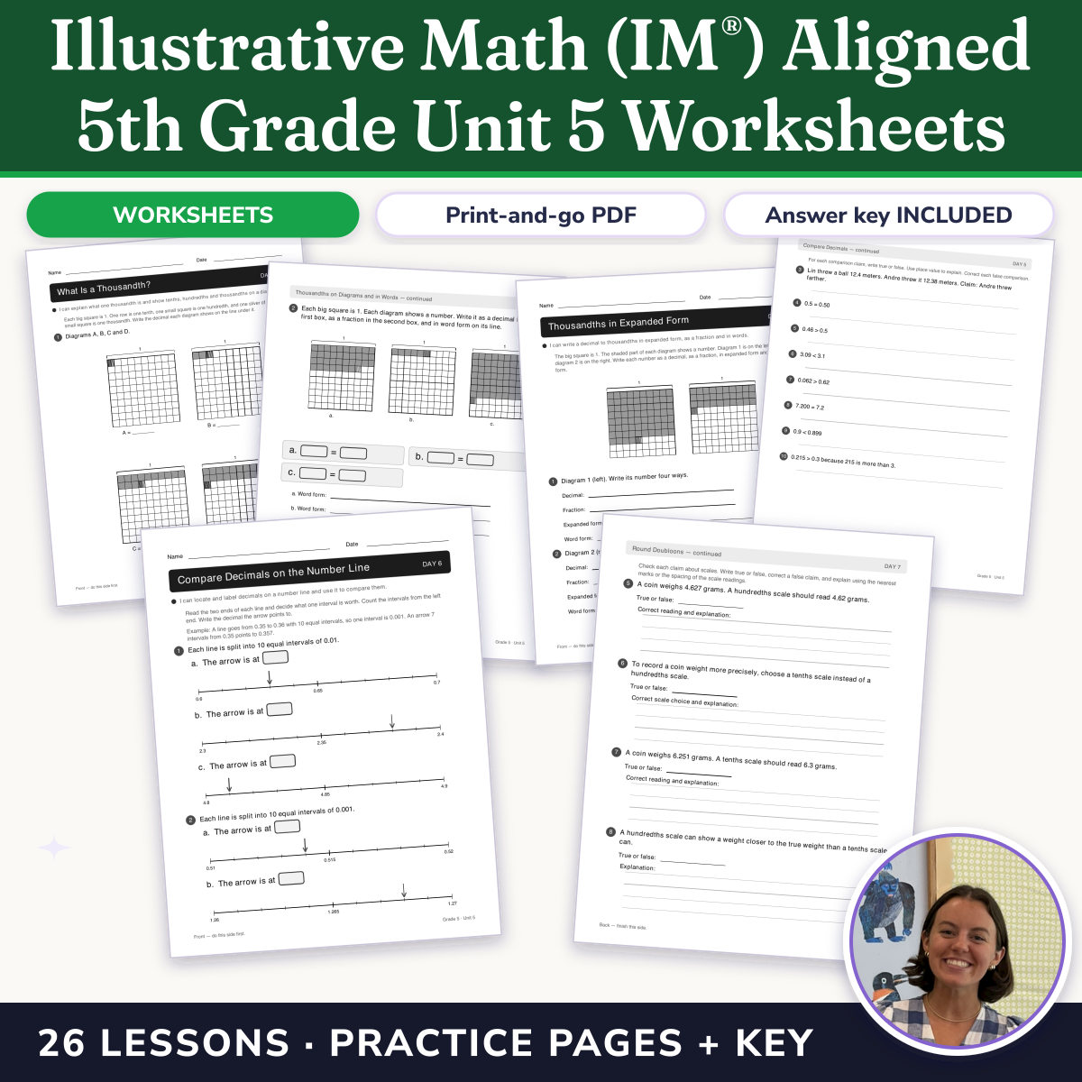 Preview of Illustrative Math (IM®) Aligned 5th Grade Unit 5 Worksheets: Place Value Patterns and Decimal Operations