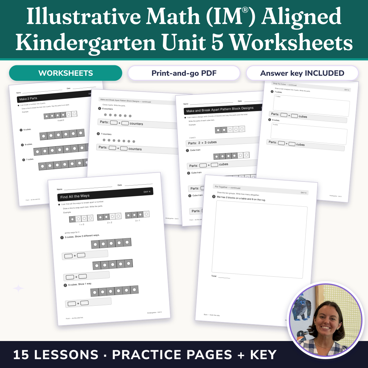 Preview of Illustrative Math (IM®) Aligned Kindergarten Unit 5 Worksheets: Composing and Decomposing Numbers to 10