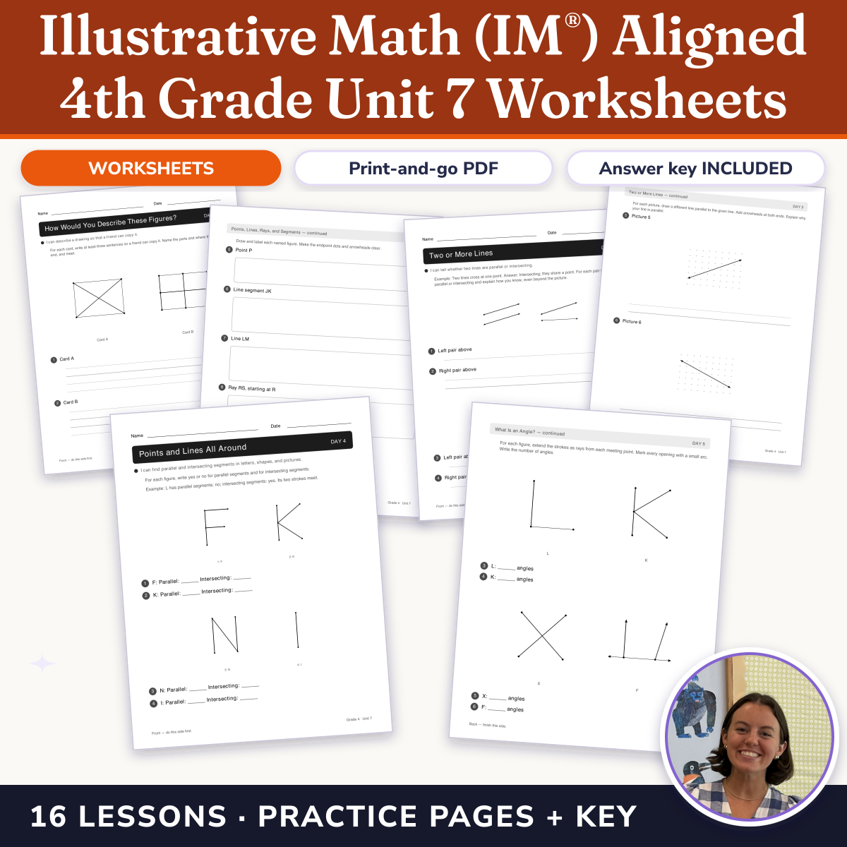 Preview of Illustrative Math (IM®) Aligned 4th Grade Unit 7 Worksheets: Angles and Angle Measurement