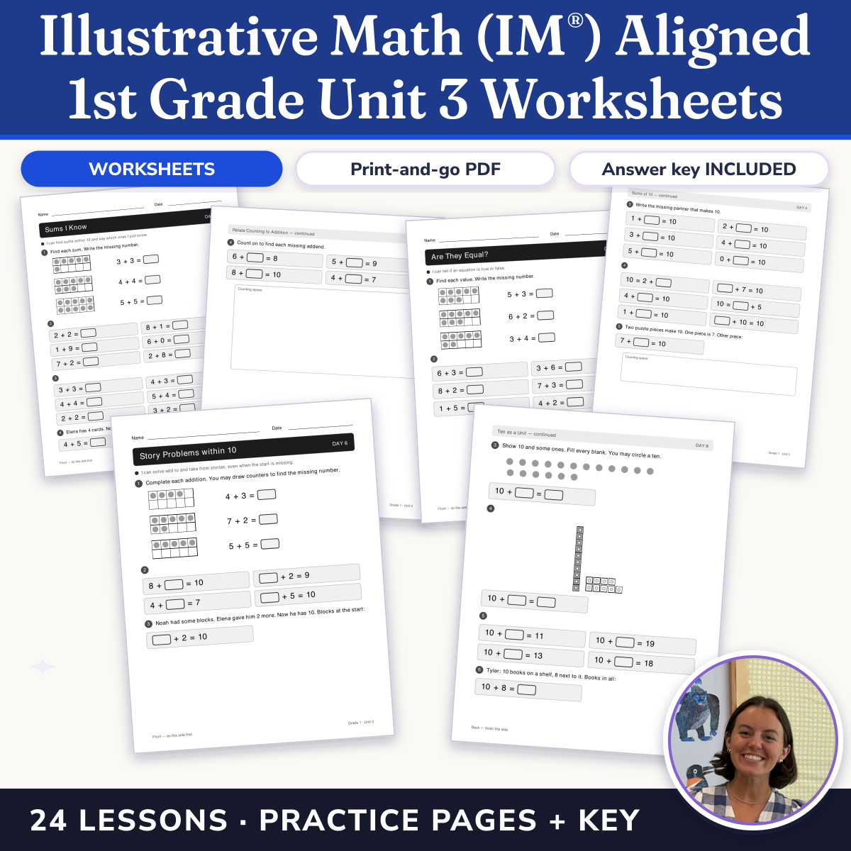 Preview of Illustrative Math (IM®) Aligned 1st Grade Unit 3 Worksheets: Adding and Subtracting Within 20