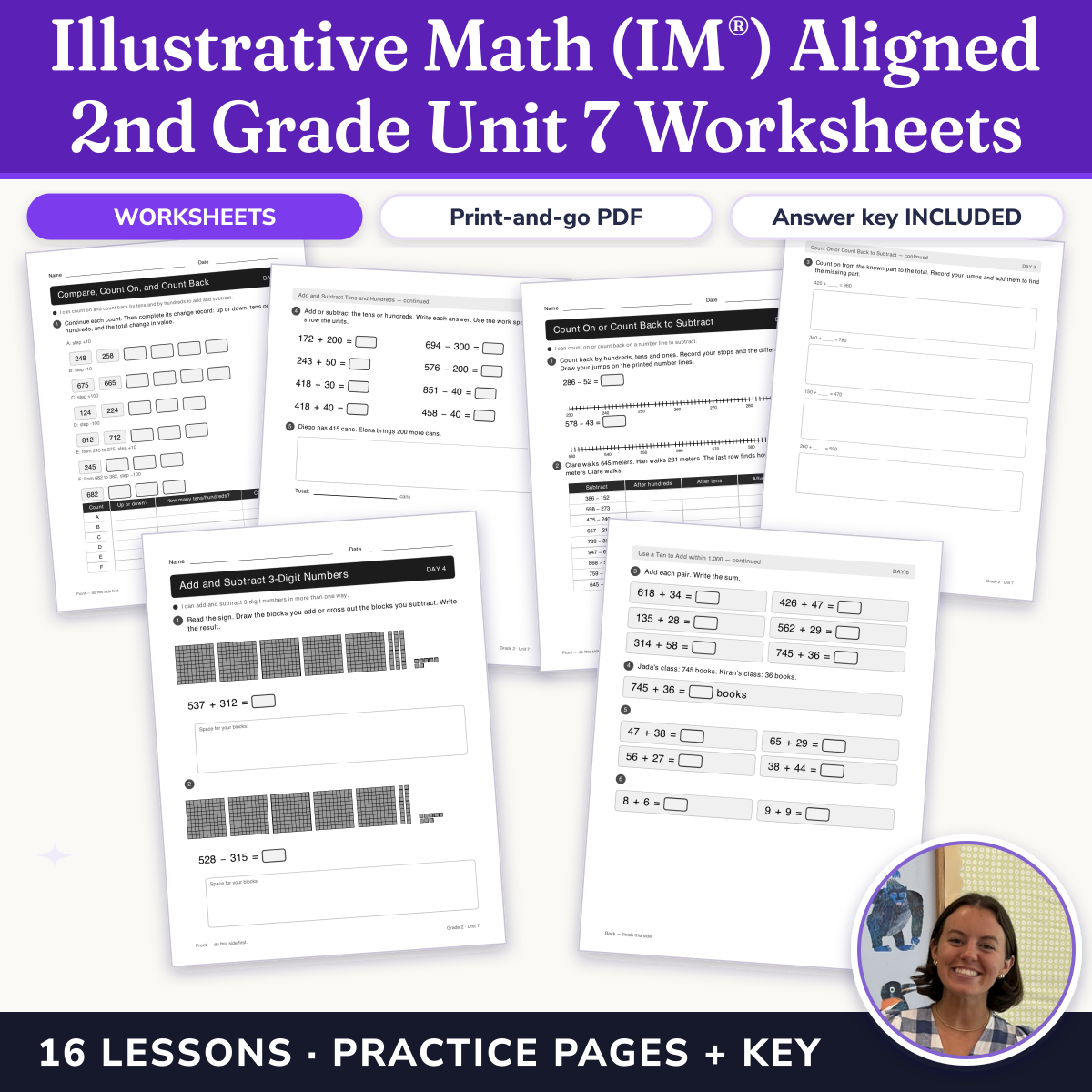 Preview of Illustrative Math (IM®) Aligned 2nd Grade Unit 7 Worksheets: Add and Subtract within 1,000