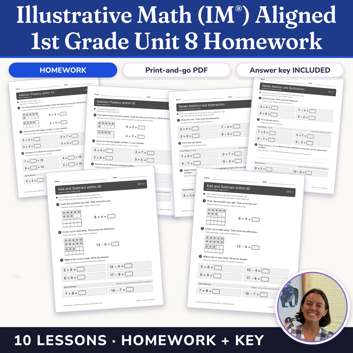 Preview of Illustrative Math (IM®) Aligned 1st Grade Unit 8 Homework: Putting It All Together