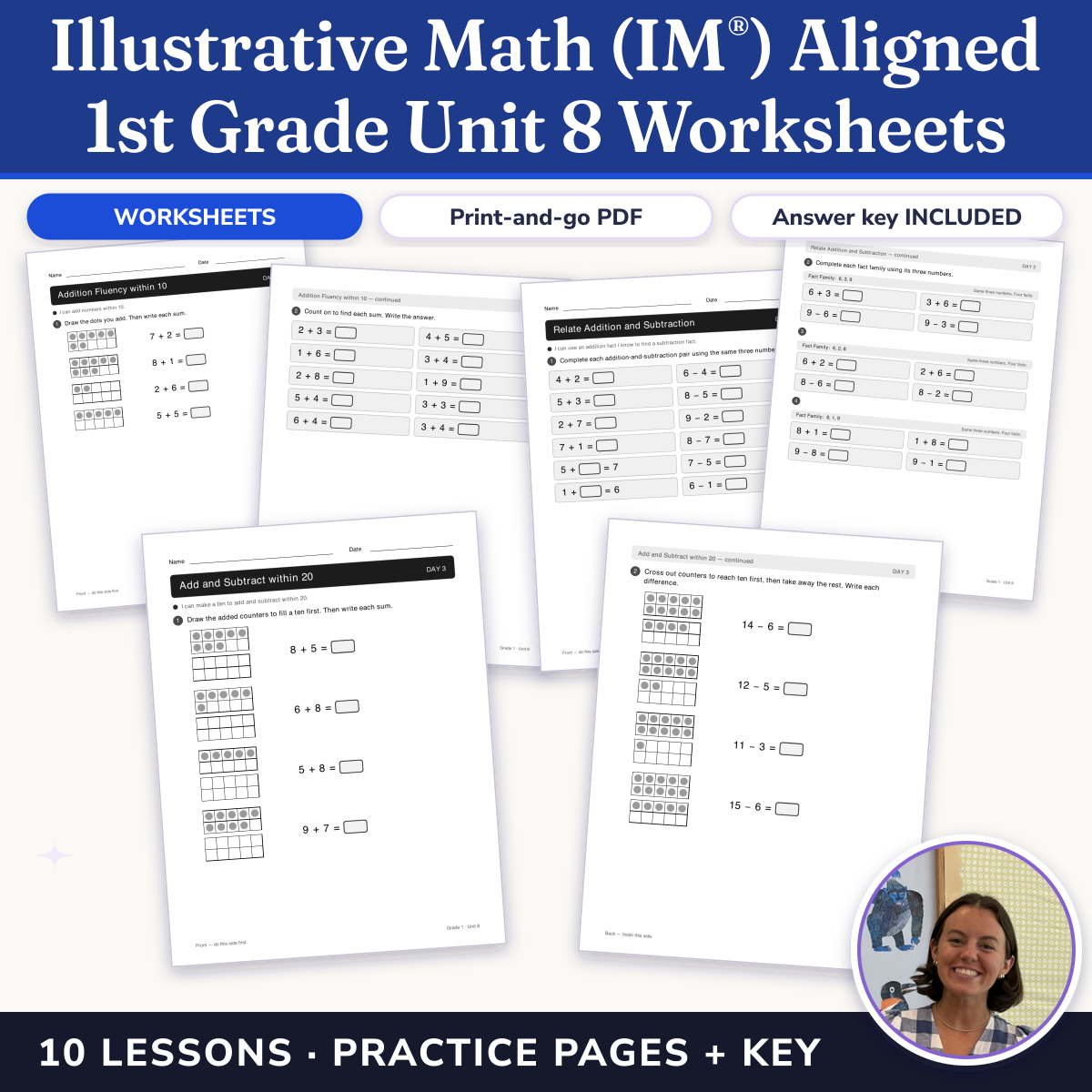 Preview of Illustrative Math (IM®) Aligned 1st Grade Unit 8 Worksheets: Putting It All Together