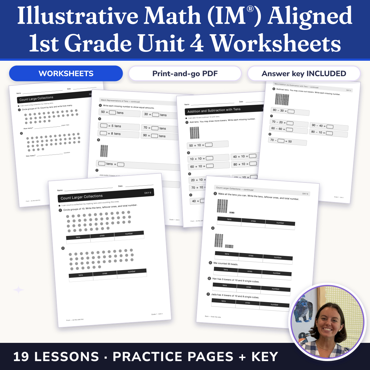 Preview of Illustrative Math (IM®) Aligned 1st Grade Unit 4 Worksheets: Numbers to 99