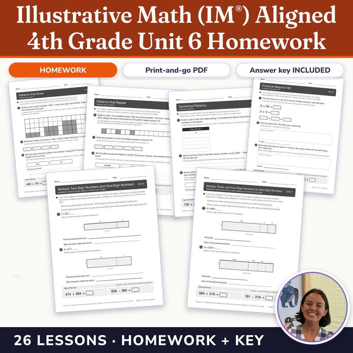 Preview of Illustrative Math (IM®) Aligned 4th Grade Unit 6 Homework: Multiplying and Dividing Multi-digit Numbers