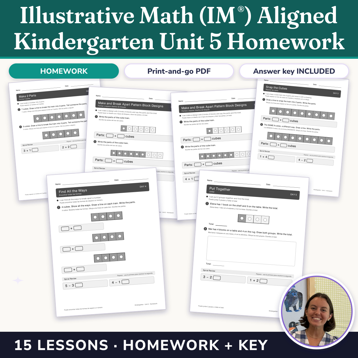 Preview of Illustrative Math (IM®) Aligned Kindergarten Unit 5 Homework: Composing and Decomposing Numbers to 10