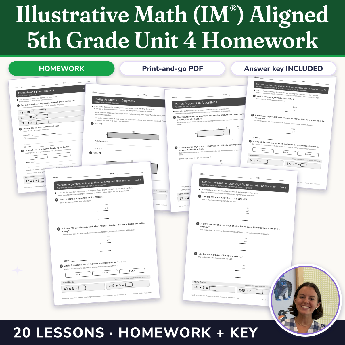 Preview of Illustrative Math (IM®) Aligned 5th Grade Unit 4 Homework: Wrapping Up Multiplication and Division with Multi-Digit Numbers