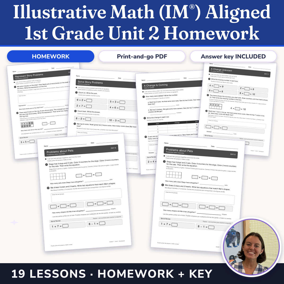 Preview of Illustrative Math (IM®) Aligned 1st Grade Unit 2 Homework: Addition and Subtraction Story Problems