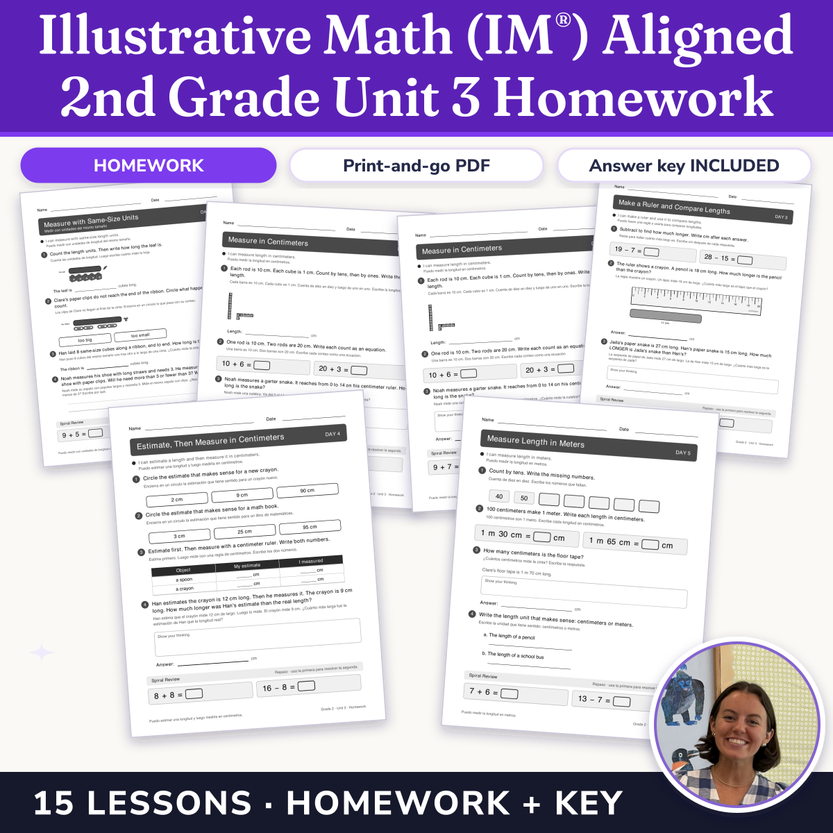 Preview of Illustrative Math (IM®) Aligned 2nd Grade Unit 3 Homework: Measuring Length