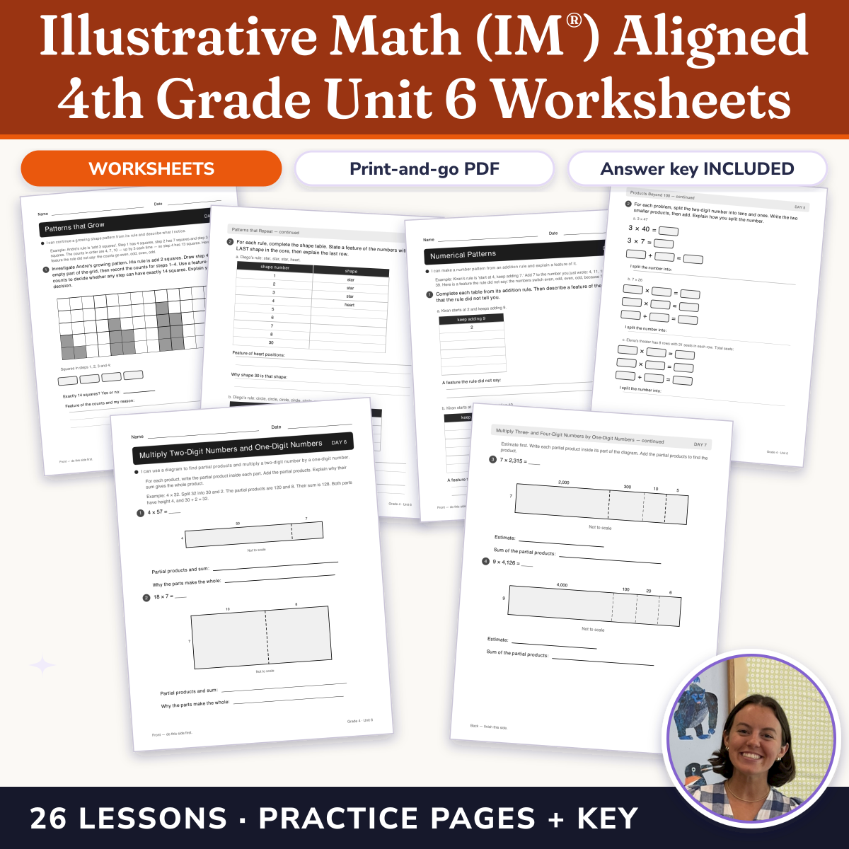 Preview of Illustrative Math (IM®) Aligned 4th Grade Unit 6 Worksheets: Multiplying and Dividing Multi-digit Numbers