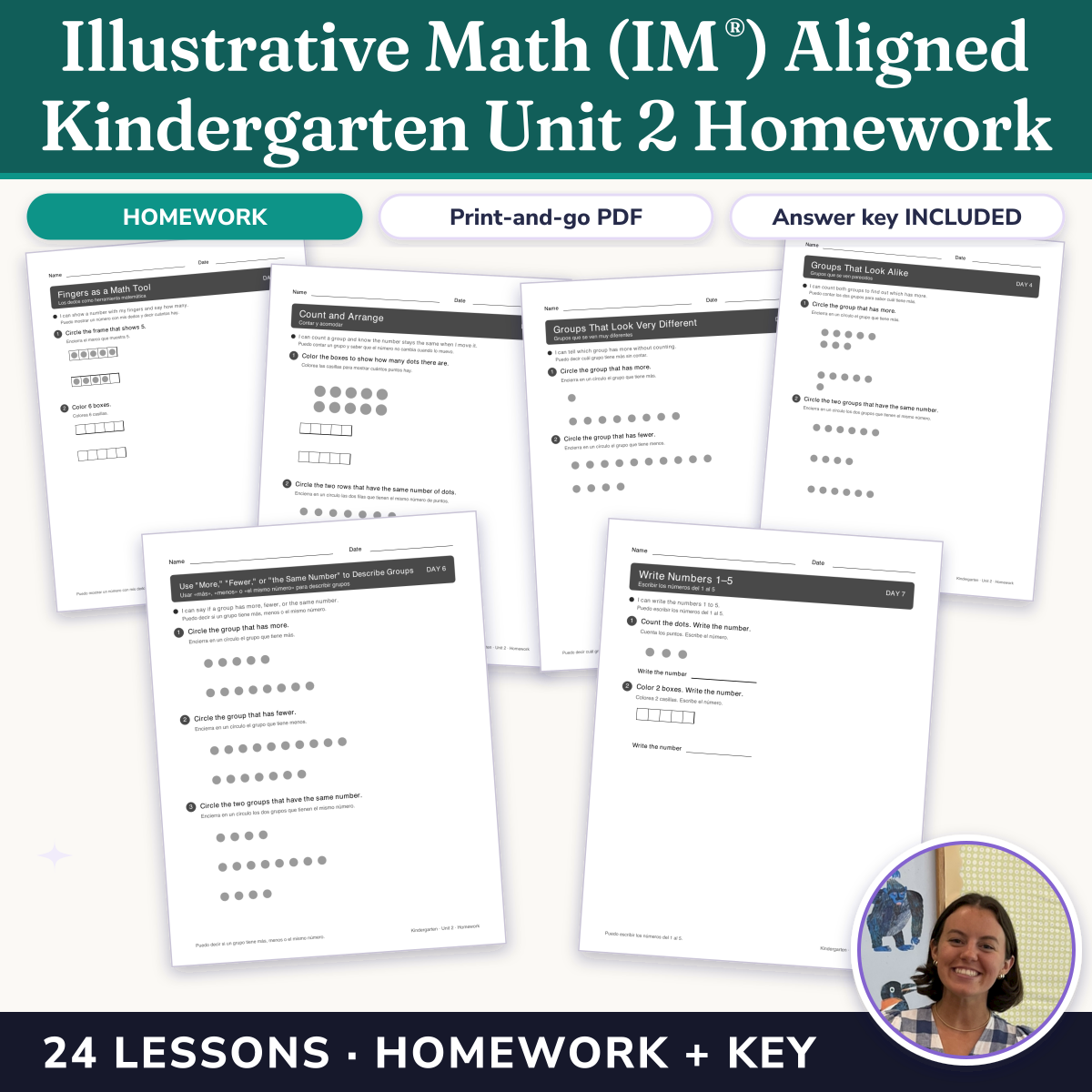 Preview of Illustrative Math (IM®) Aligned Kindergarten Unit 2 Homework: Numbers 1–10