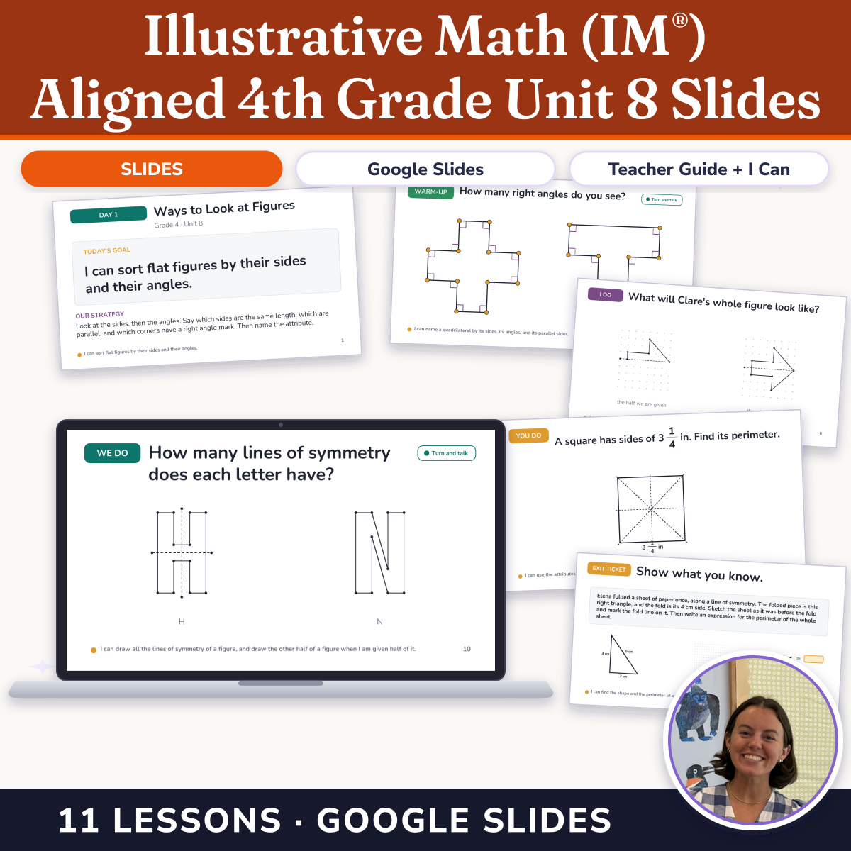 Preview of Illustrative Math (IM®) Aligned 4th Grade Unit 8 Slides: Properties of Two-dimensional Shapes