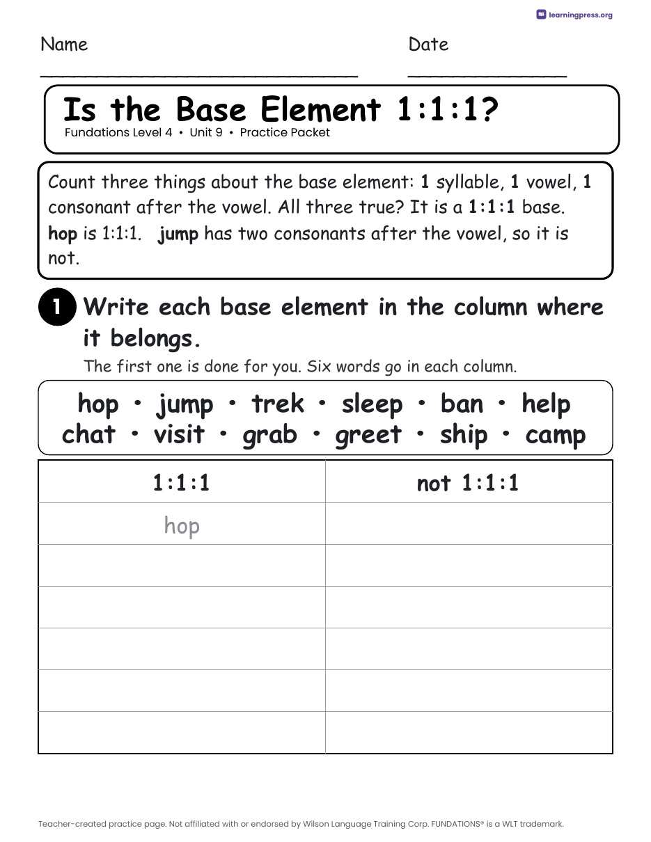 Preview page 1 of Fundations Level 4 Unit 9 Worksheets