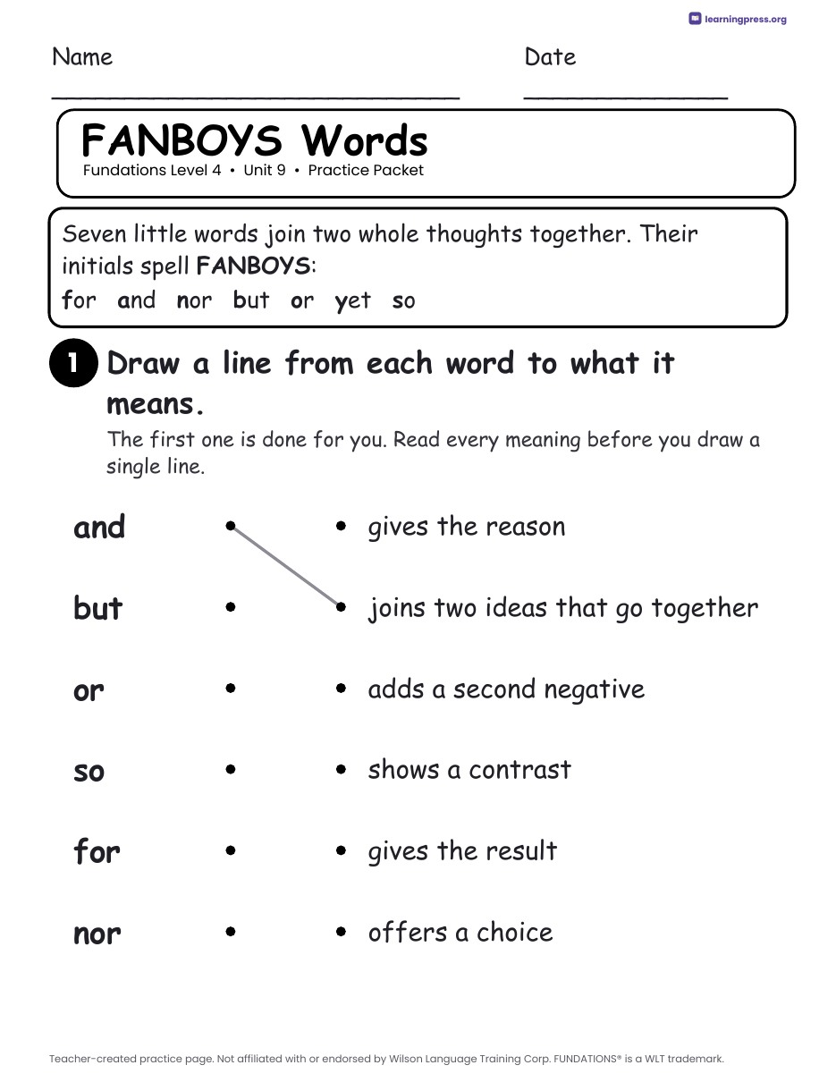 Preview page 2 of Fundations Level 4 Unit 9 Worksheets