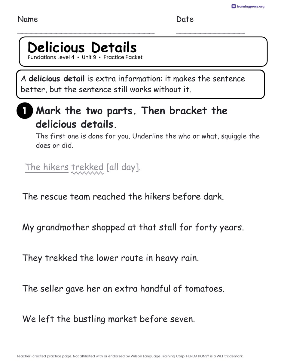 Preview page 3 of Fundations Level 4 Unit 9 Worksheets