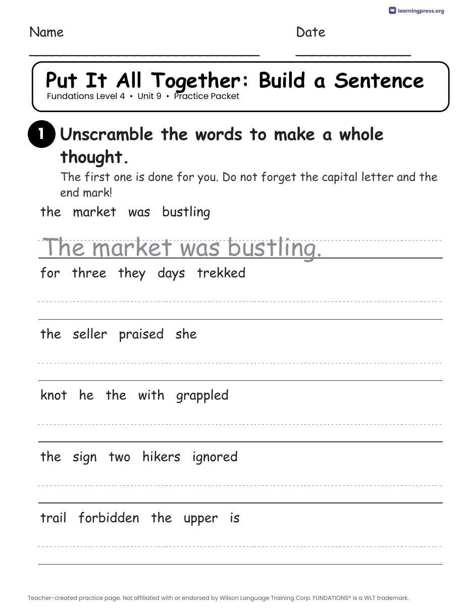 Preview page 4 of Fundations Level 4 Unit 9 Worksheets