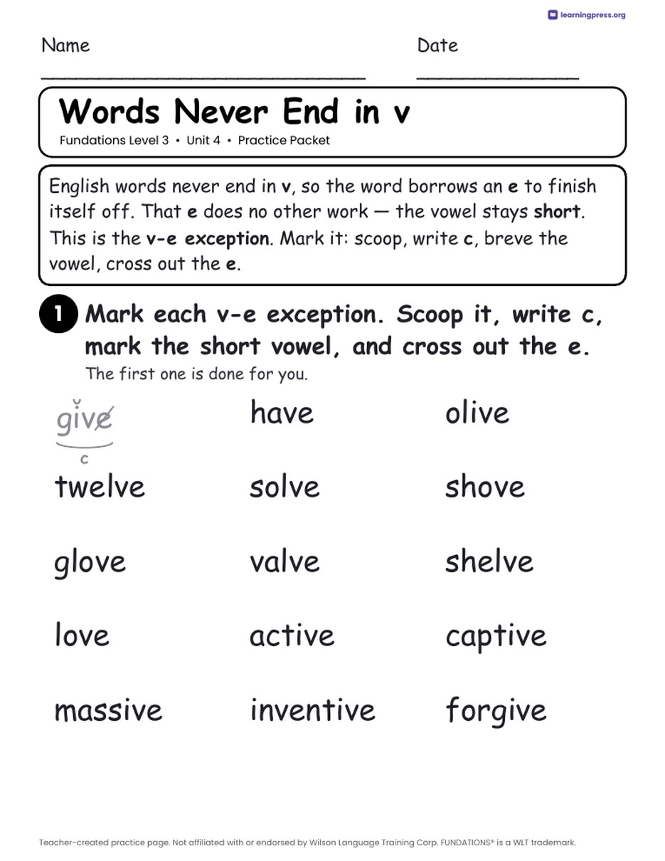 Preview page 2 of Fundations Level 3 Unit 4 Worksheets