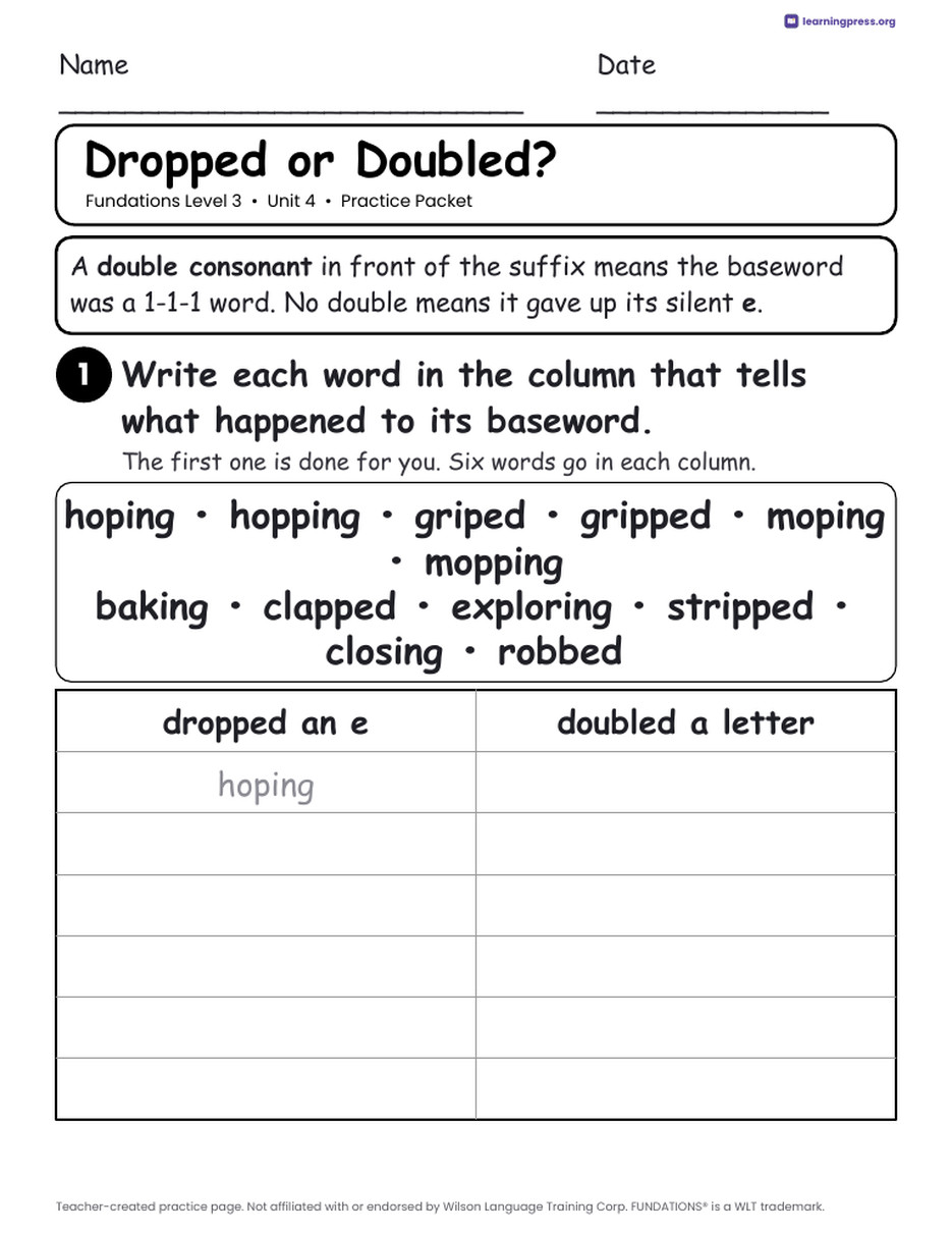 Preview page 3 of Fundations Level 3 Unit 4 Worksheets