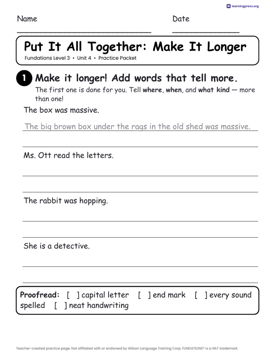 Preview page 4 of Fundations Level 3 Unit 4 Worksheets