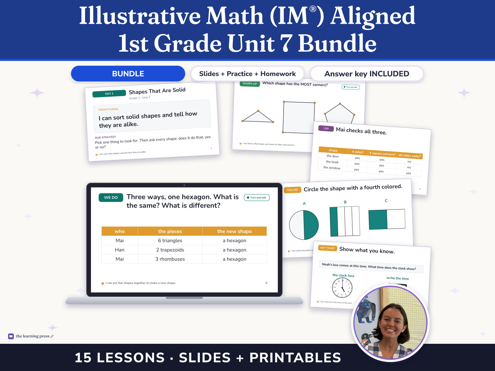 Preview page 1 of Illustrative Math (IM®) Aligned 1st Grade Unit 7 Bundle: Geometry and Time