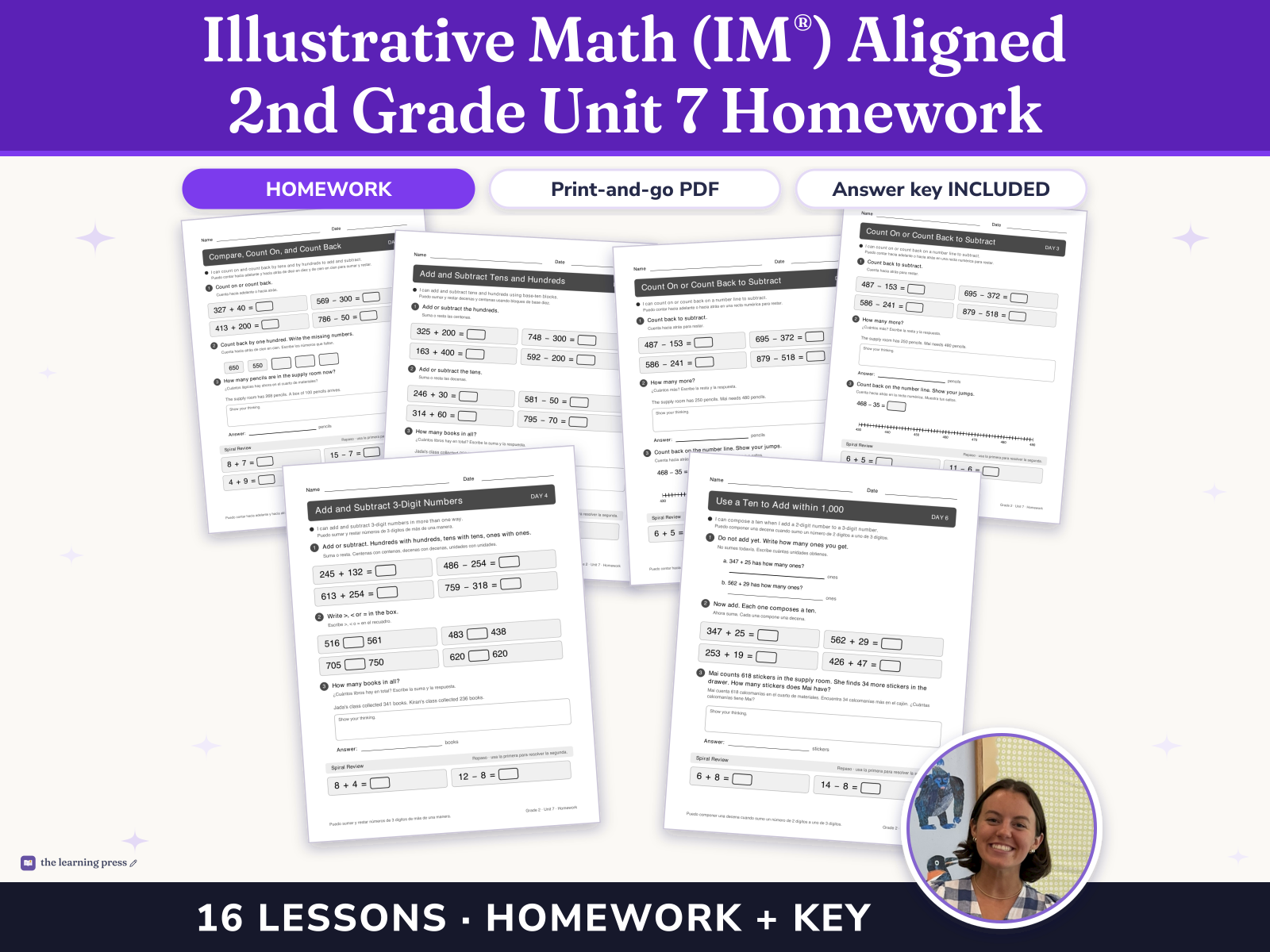 Preview page 1 of Illustrative Math (IM®) Aligned 2nd Grade Unit 7 Homework: Add and Subtract within 1,000