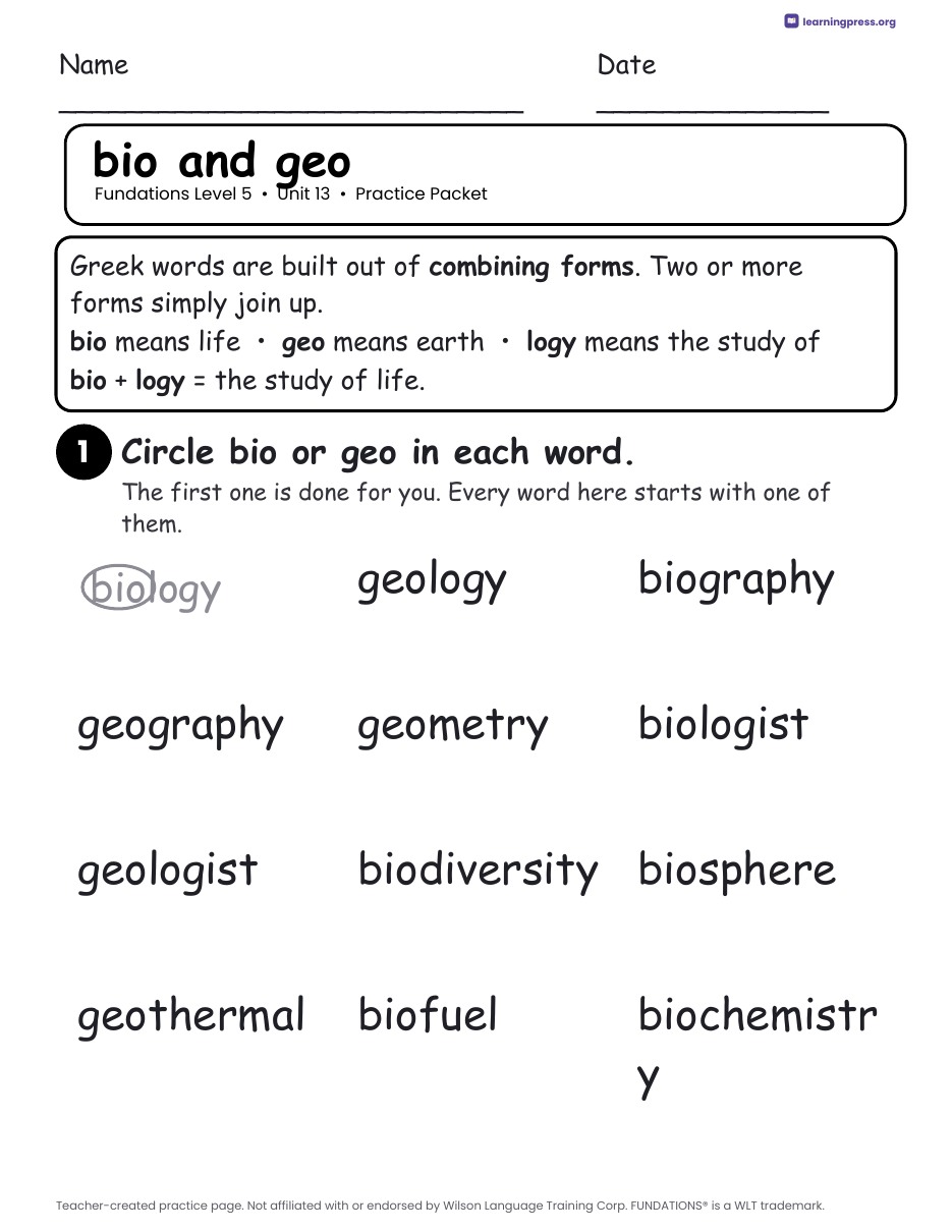 Preview page 1 of Fundations Level 5 Unit 13 Worksheets