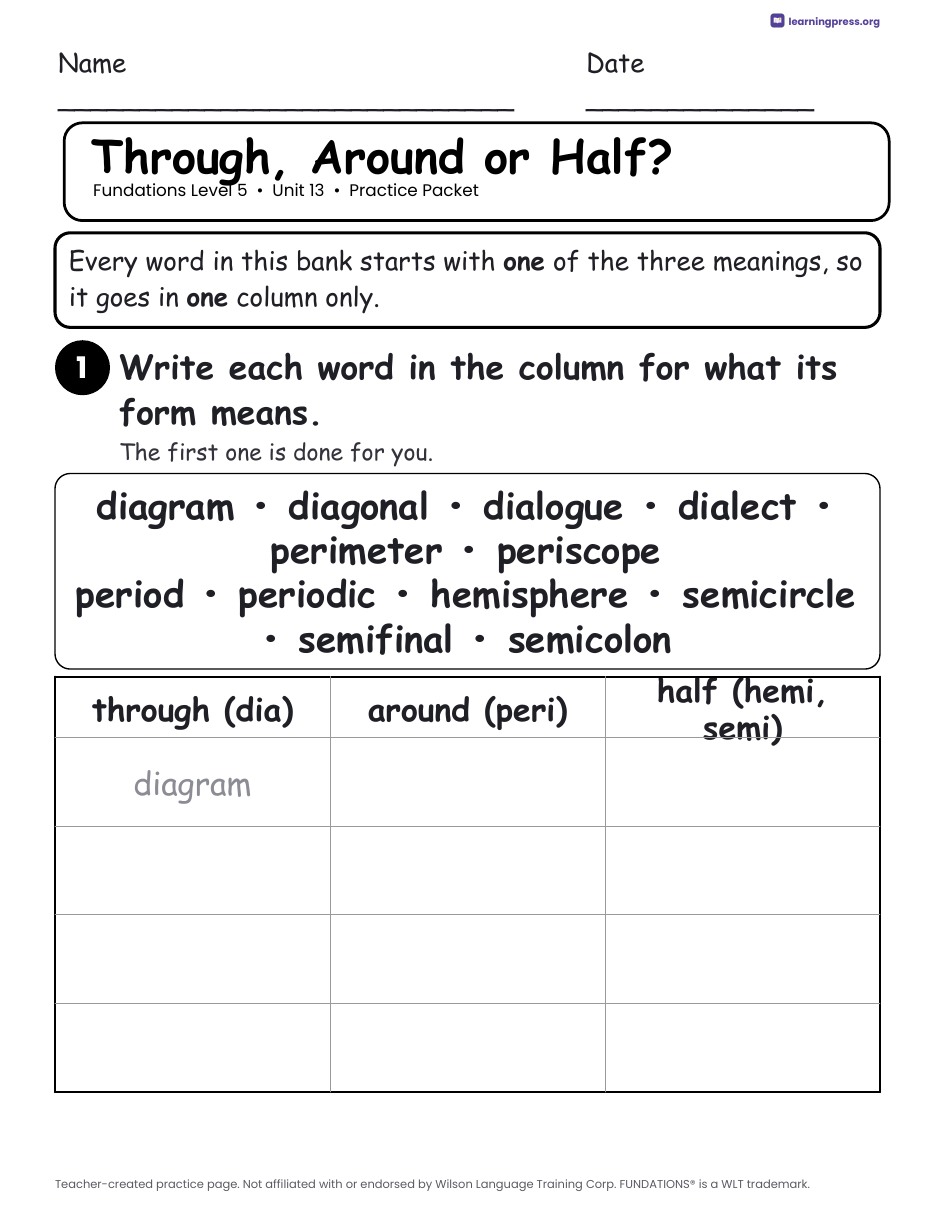 Preview page 2 of Fundations Level 5 Unit 13 Worksheets