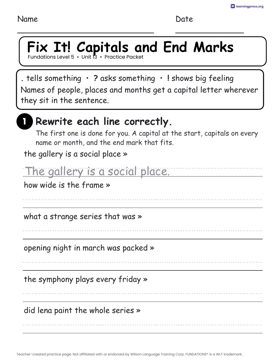 Preview page 4 of Fundations Level 5 Unit 13 Worksheets