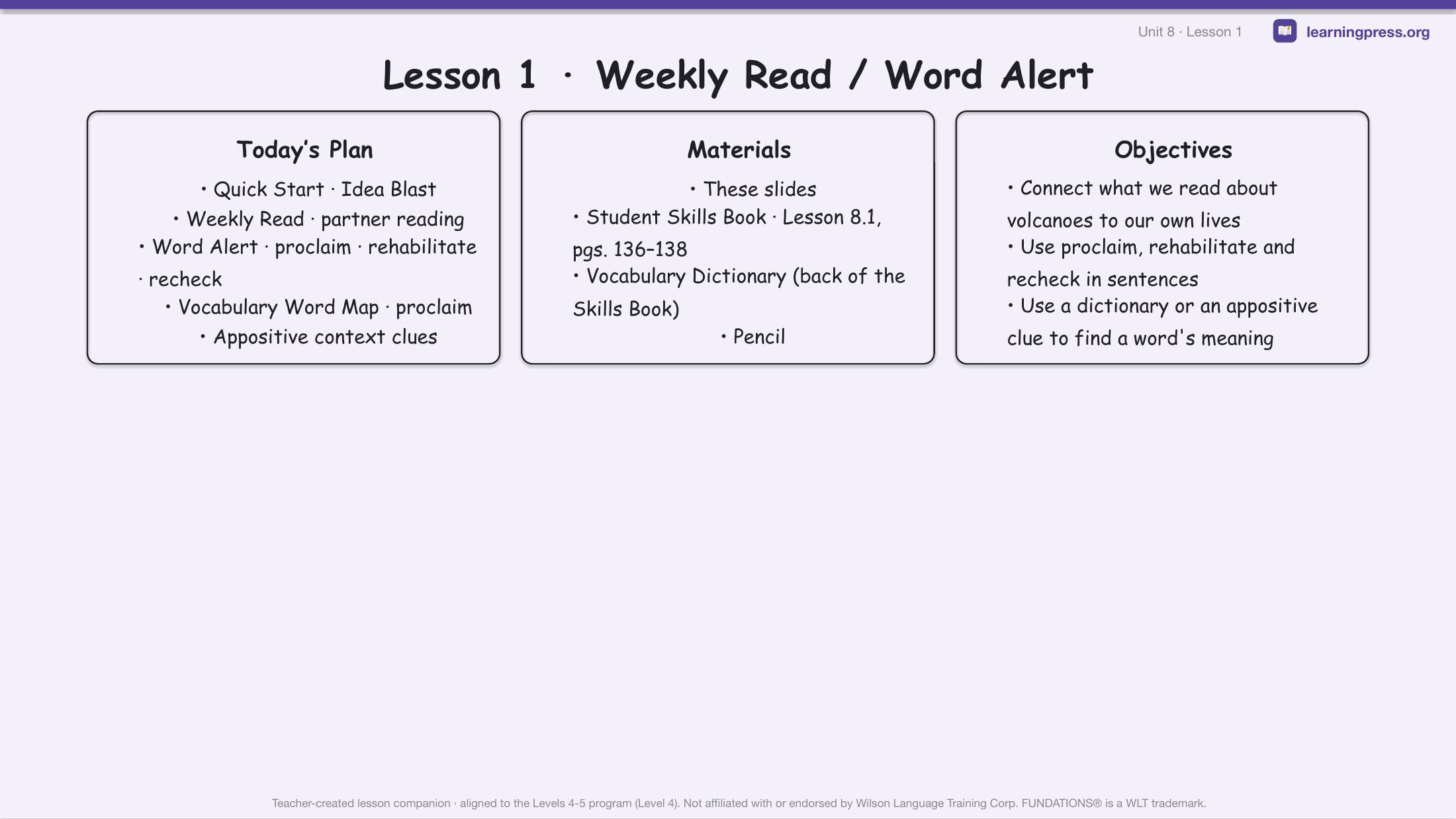 Preview page 1 of Fundations Level 4 Unit 8 Lesson Slides