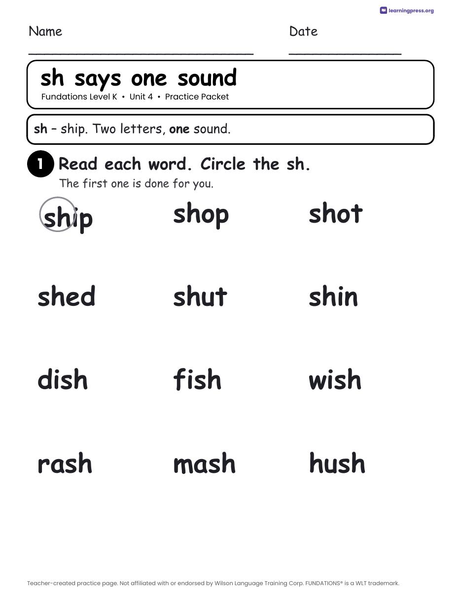 Preview page 4 of Fundations Level K Unit 4 Worksheets