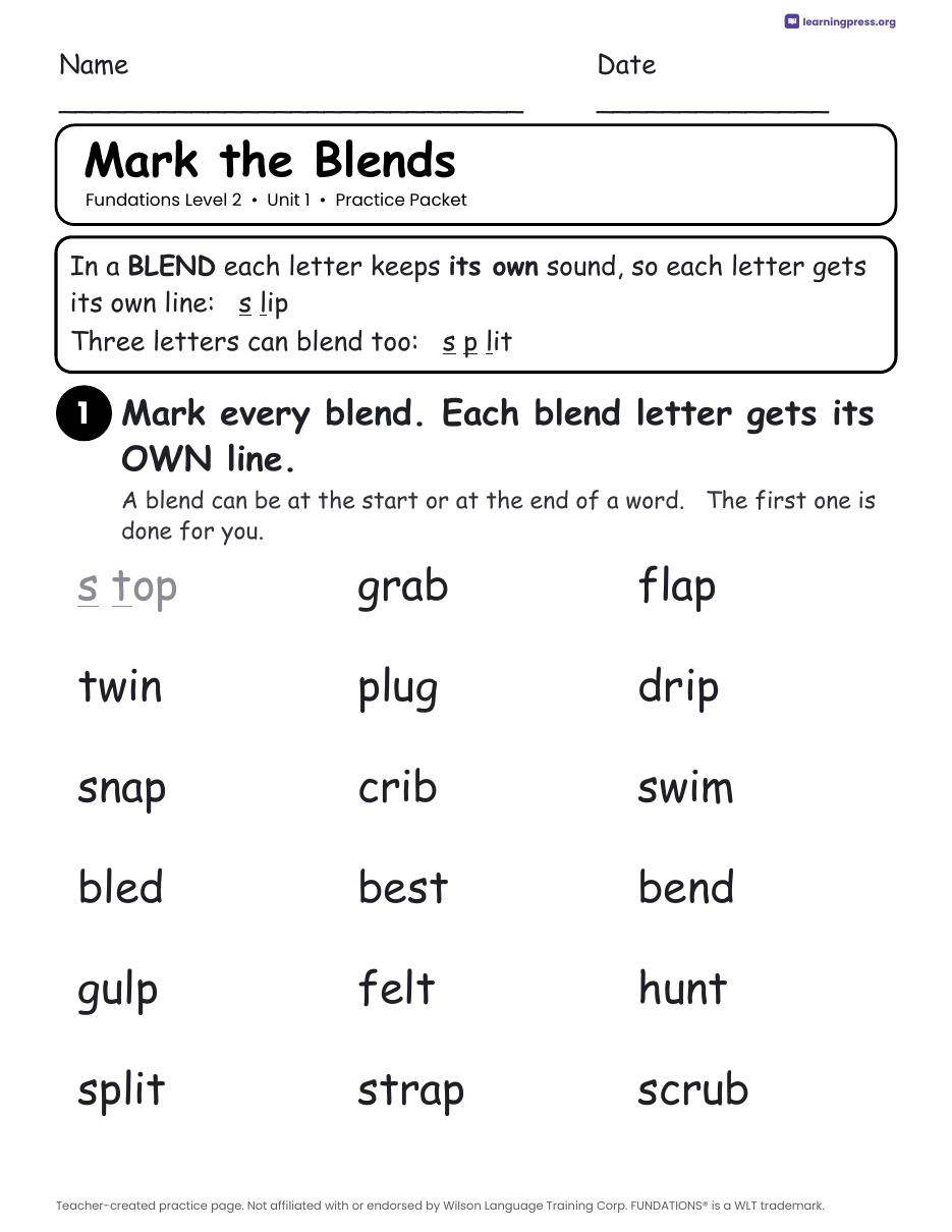 Preview page 4 of Free Fundations Level 2 Unit 1 Worksheets Sample